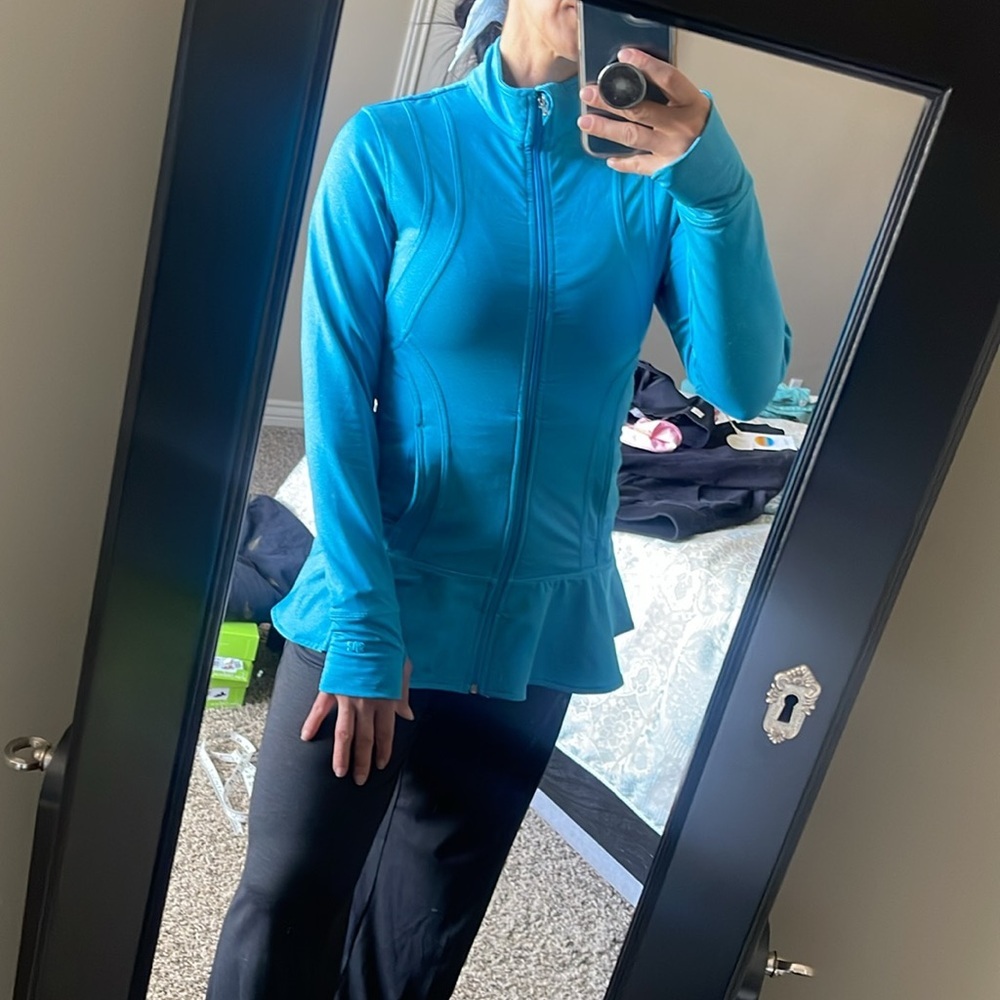 Albion Fit Teal Peplum Zip-Up